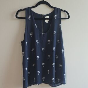 2/$20 Twik - Blue and White Tank Top with Palm Tree Print - Size M